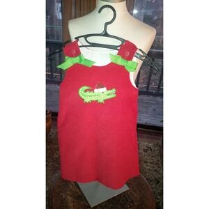 TIMELESS TOT - Girls Dress - Holiday red velvet with alligator - Size 5